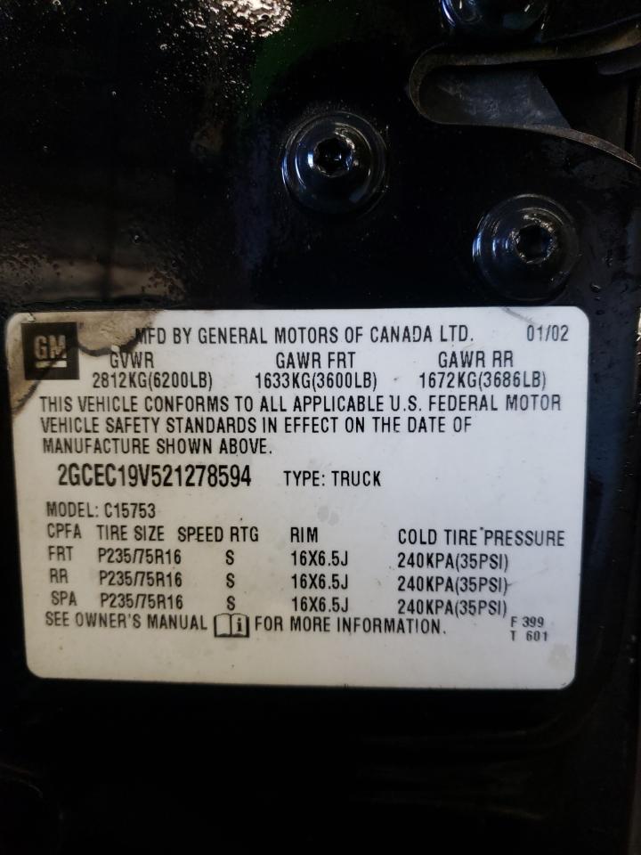 Photo 10 from auction – 2002 CHEVROLET SILVERADO with VIN 2GCEC19V521278594
