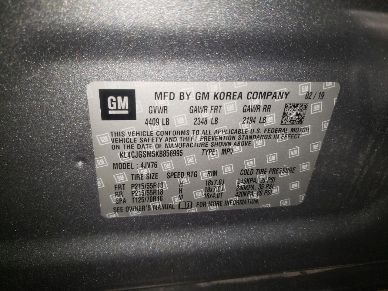 Photo 10 from auction – 2019 BUICK ENCORE ESS with VIN KL4CJGSM5KB856995