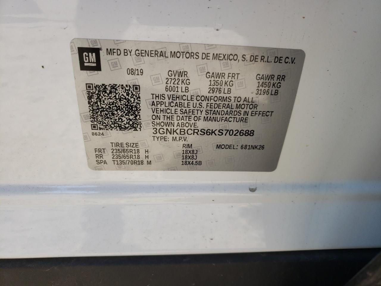 Photo 10 from auction – 2019 CHEVROLET BLAZER 2LT with VIN 3GNKBCRS6KS702688