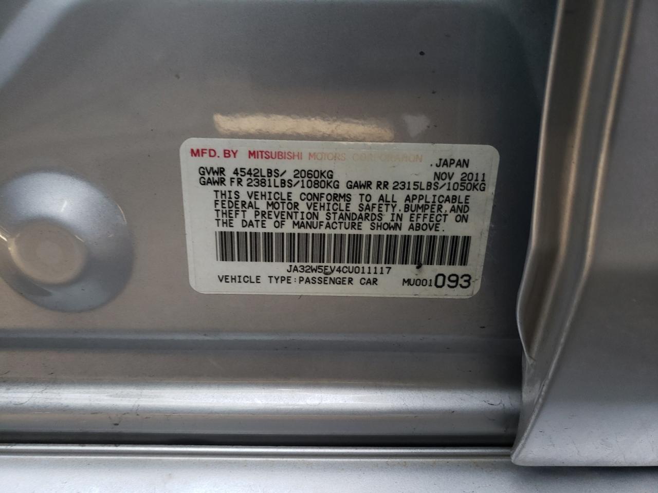 Photo 10 from auction – 2012 MITSUBISHI LANCER EVO with VIN JA32W5FV4CU011117