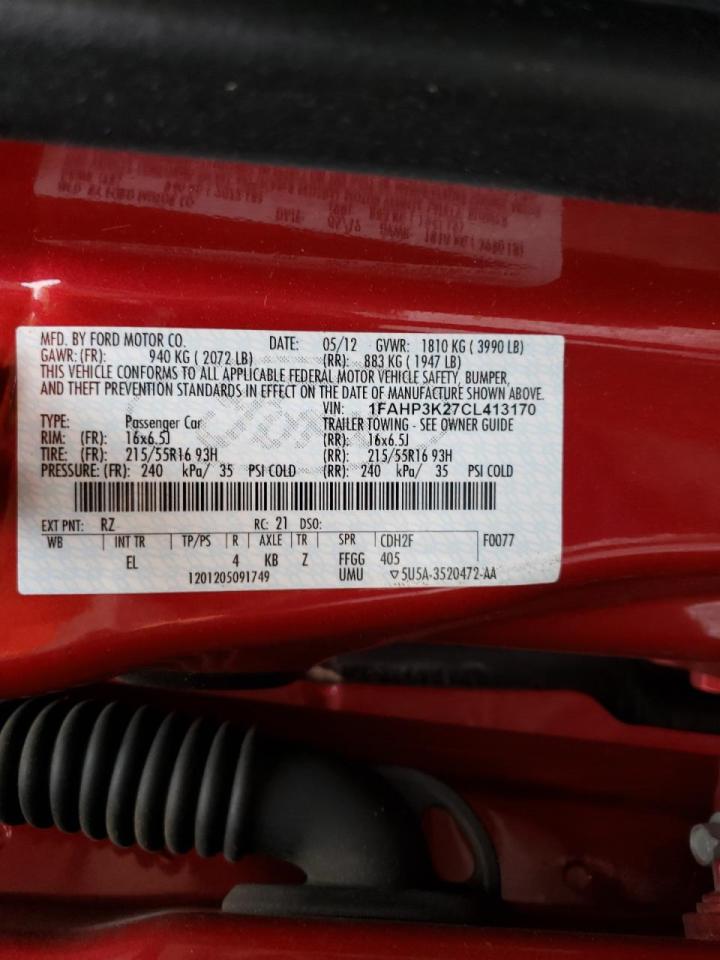 Photo 10 from auction – 2012 FORD FOCUS SE with VIN 1FAHP3K27CL413170