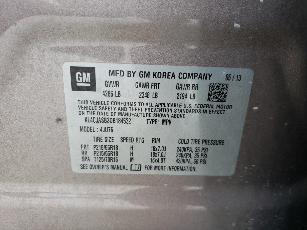 Photo 10 from auction – 2013 BUICK ENCORE with VIN KL4CJASB3DB184532