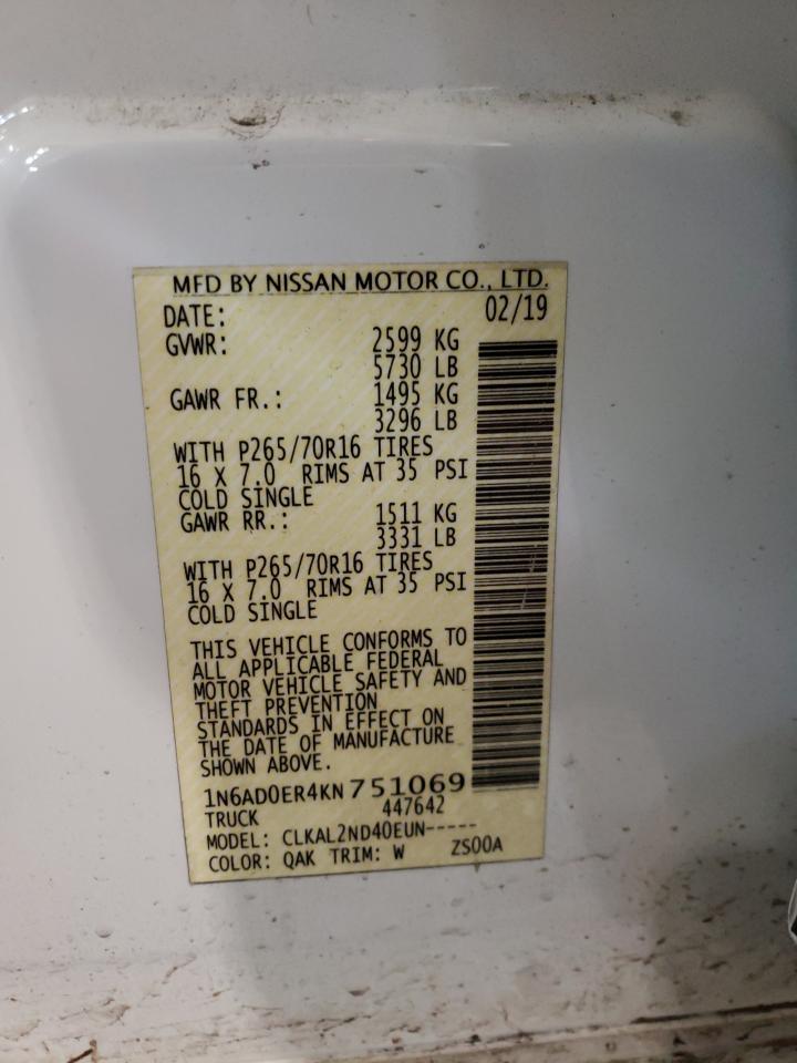 Photo 10 from auction – 2019 NISSAN FRONTIER S with VIN 1N6AD0ER4KN751069