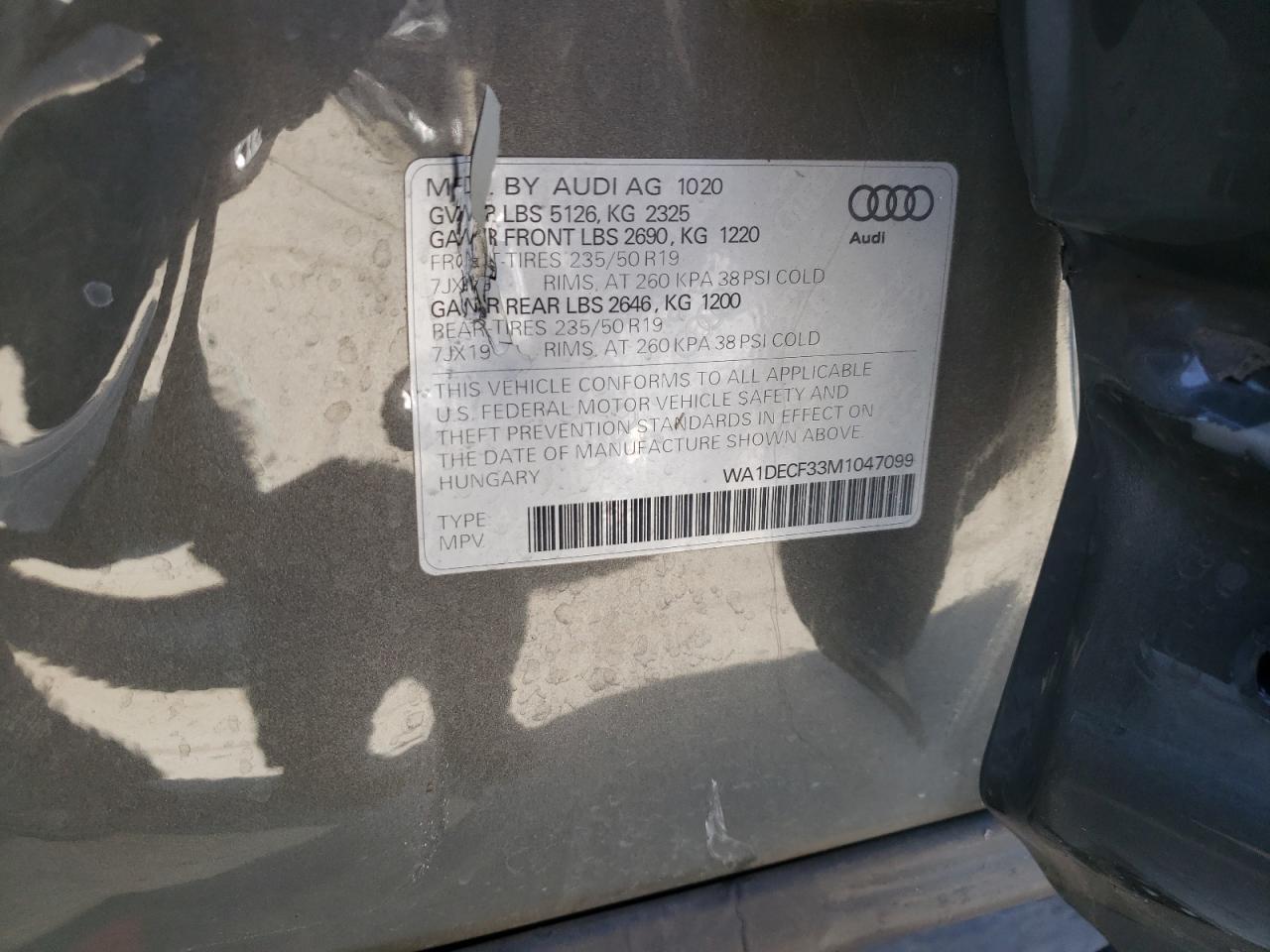 Photo 10 from auction – 2021 AUDI Q3 PREMIUM with VIN WA1DECF33M1047099
