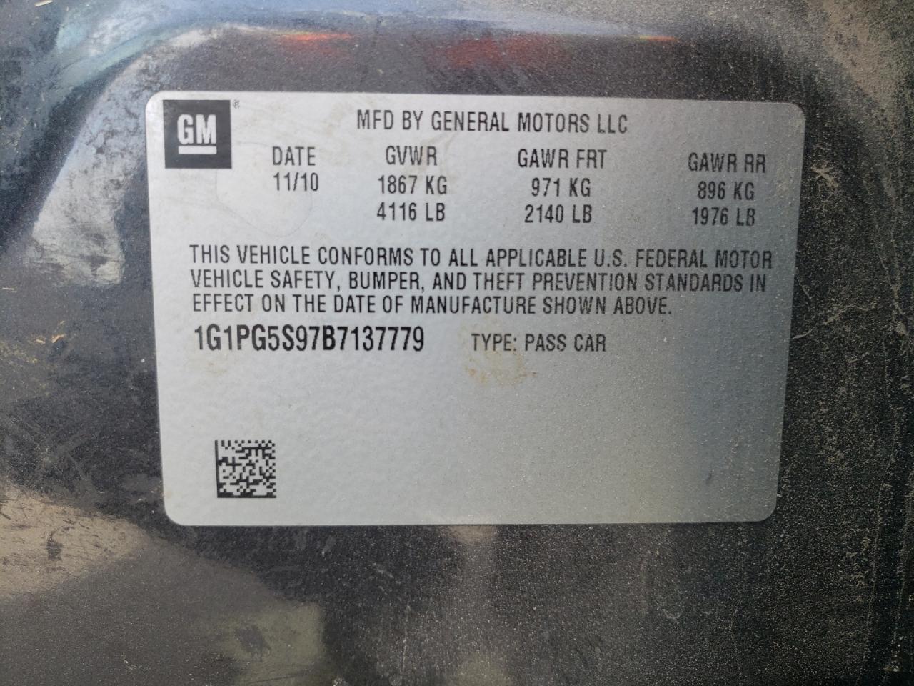 Photo 10 from auction – 2011 CHEVROLET CRUZE LT with VIN 1G1PG5S97B7137779