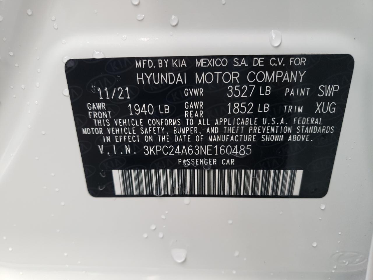 Photo 10 from auction – 2022 HYUNDAI ACCENT SE with VIN 3KPC24A63NE160485