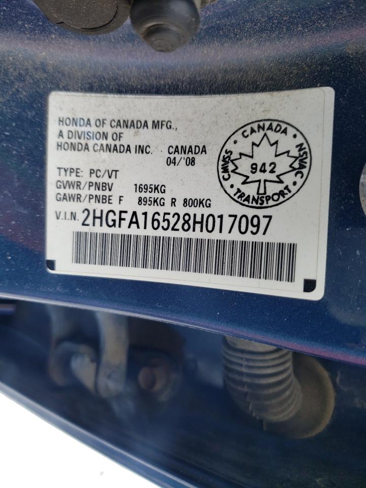 Photo 10 from auction – 2008 HONDA CIVIC LX with VIN 2HGFA16528H017097