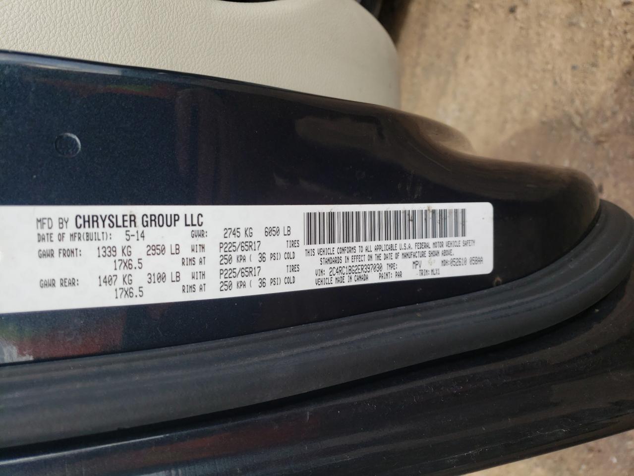Photo 10 from auction – 2014 CHRYSLER TOWN & COU with VIN 2C4RC1BG2ER397030