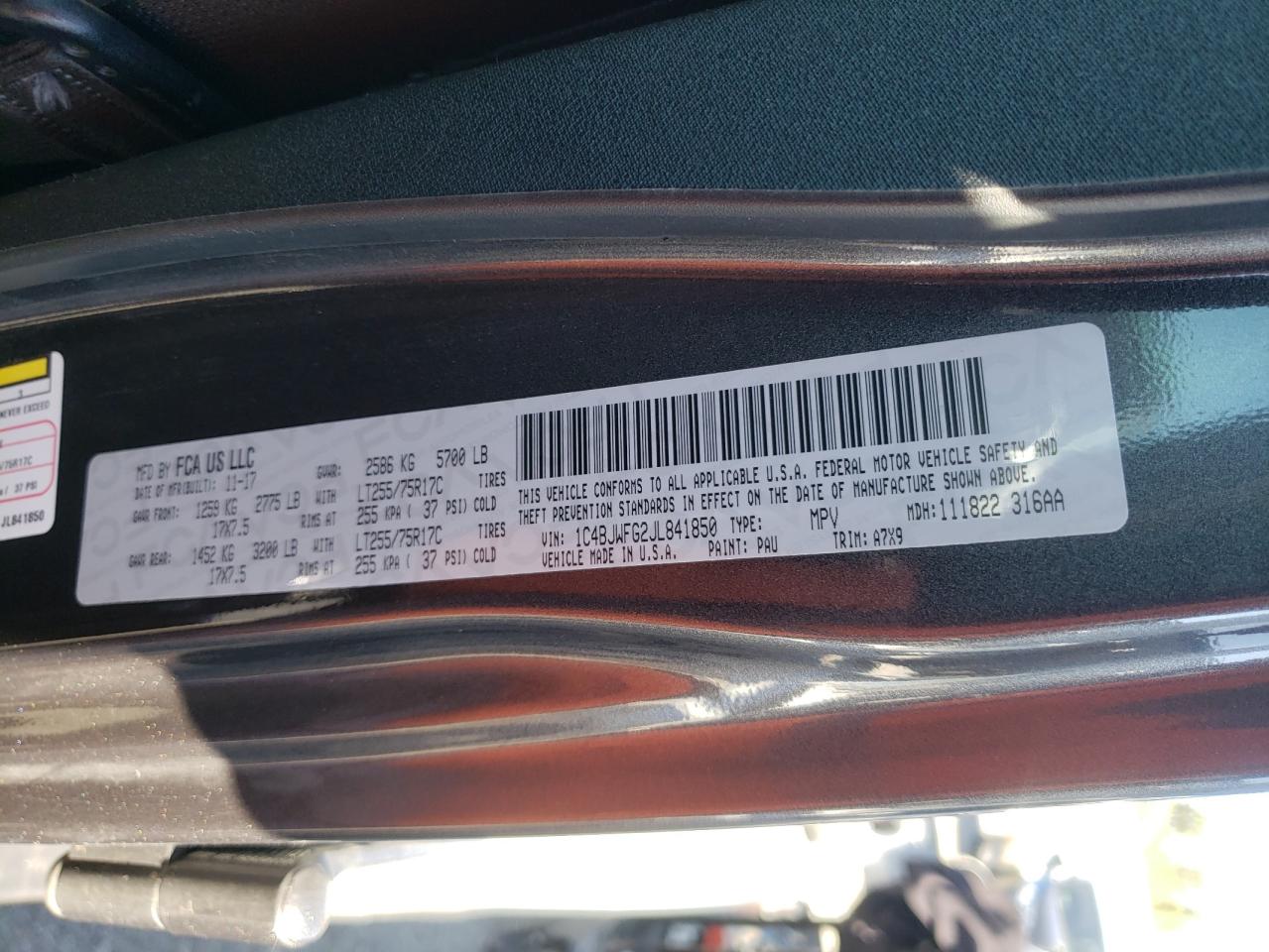Photo 10 from auction – 2018 JEEP WRANGLER U with VIN 1C4BJWFG2JL841850