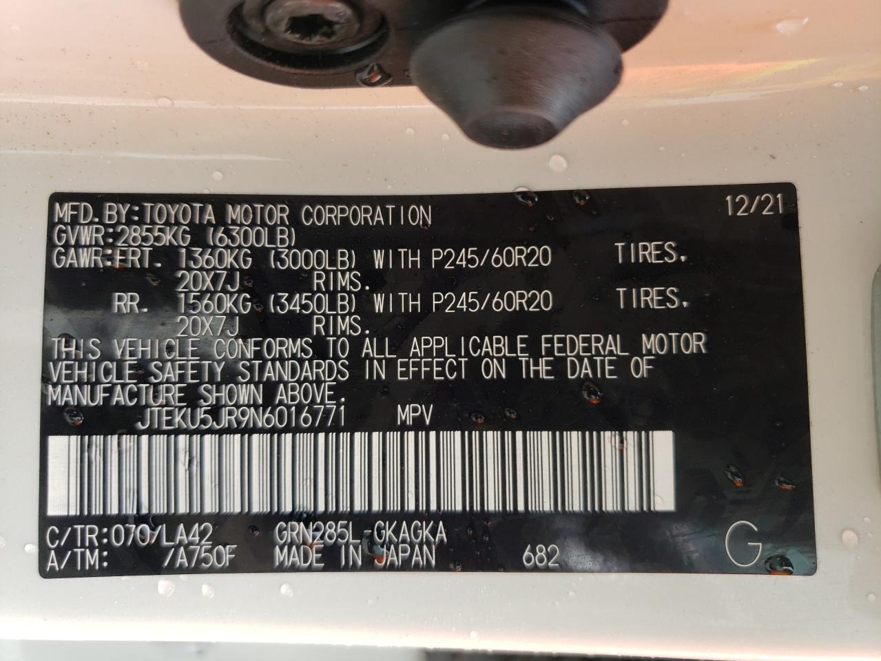 Photo 10 from auction – 2022 TOYOTA 4RUNNER LI with VIN JTEKU5JR9N6016771