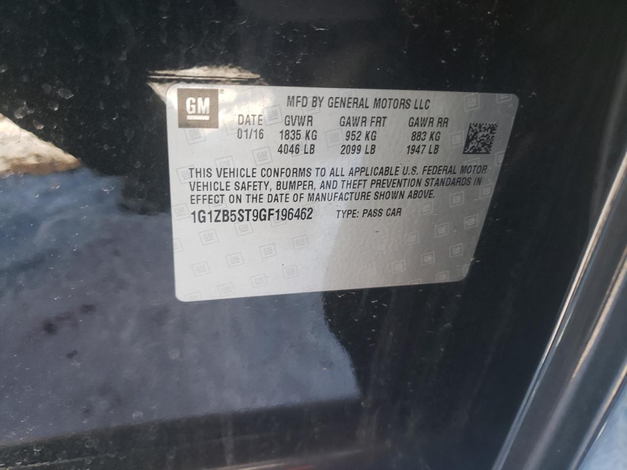 Photo 10 from auction – 2016 CHEVROLET MALIBU LS with VIN 1G1ZB5ST9GF196462
