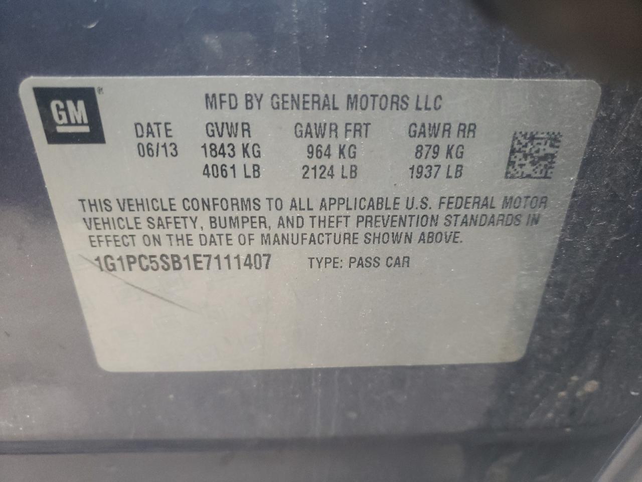 Photo 10 from auction – 2014 CHEVROLET CRUZE LT with VIN 1G1PC5SB1E7111407