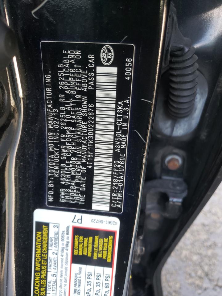 Photo 10 from auction – 2013 TOYOTA CAMRY L with VIN 4T1BF1FK3DU222676
