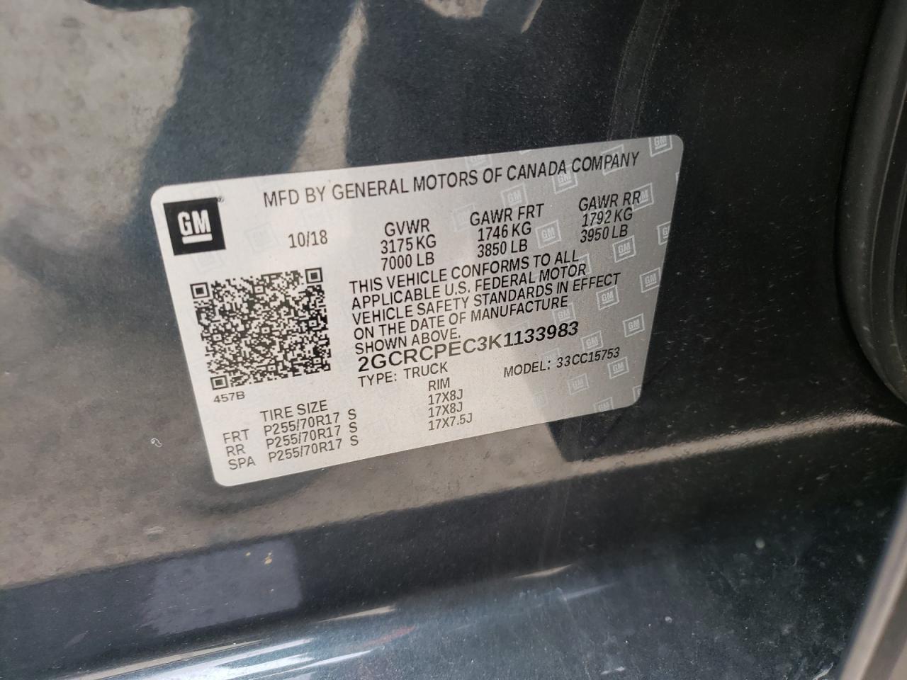 Photo 10 from auction – 2019 CHEVROLET SILVERADO with VIN 2GCRCPEC3K1133983