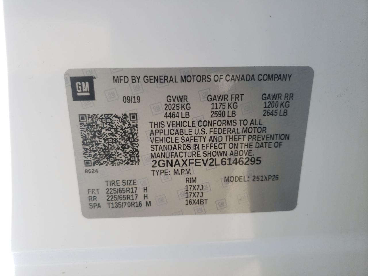 Photo 10 from auction – 2020 CHEVROLET EQUINOX with VIN 2GNAXFEV2L6146295