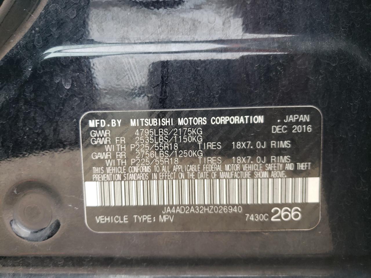 Photo 10 from auction – 2017 MITSUBISHI OUTLANDER with VIN JA4AD2A32HZ026940