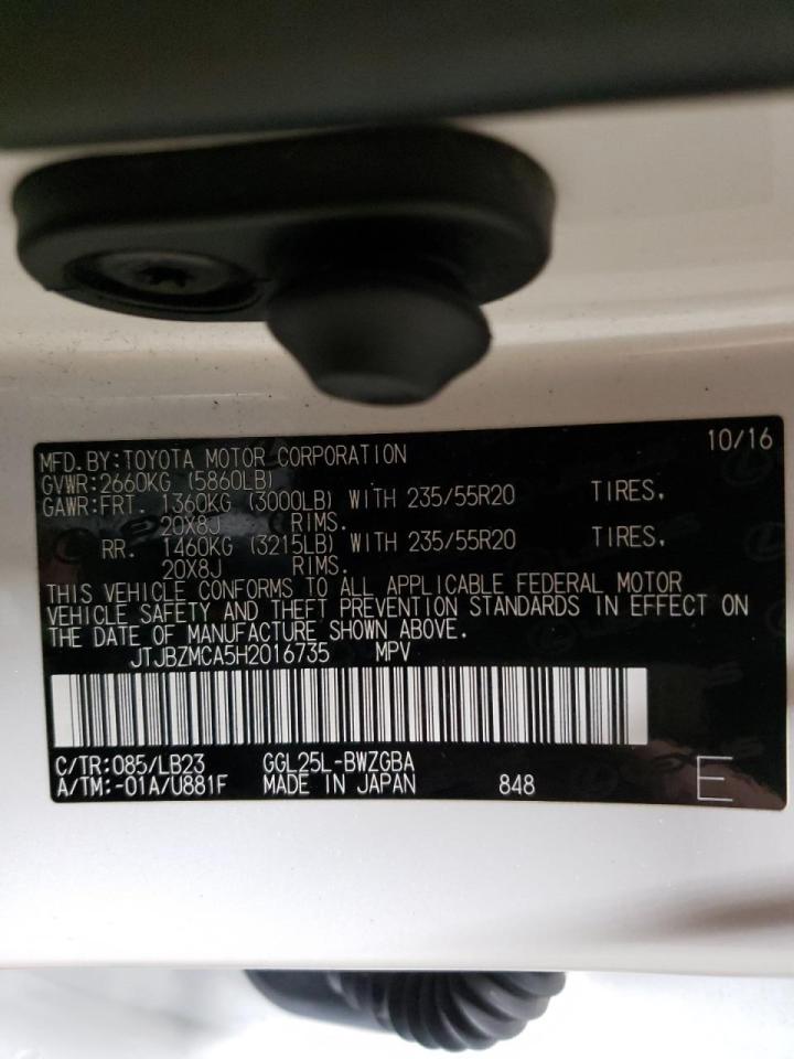 Photo 10 from auction – 2017 LEXUS RX 350 BAS with VIN JTJBZMCA5H2016735
