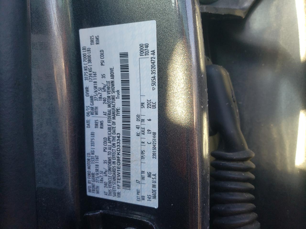 Photo 10 from auction – 2015 FORD F150 SUPER with VIN 1FTEW1EG9FKD33343