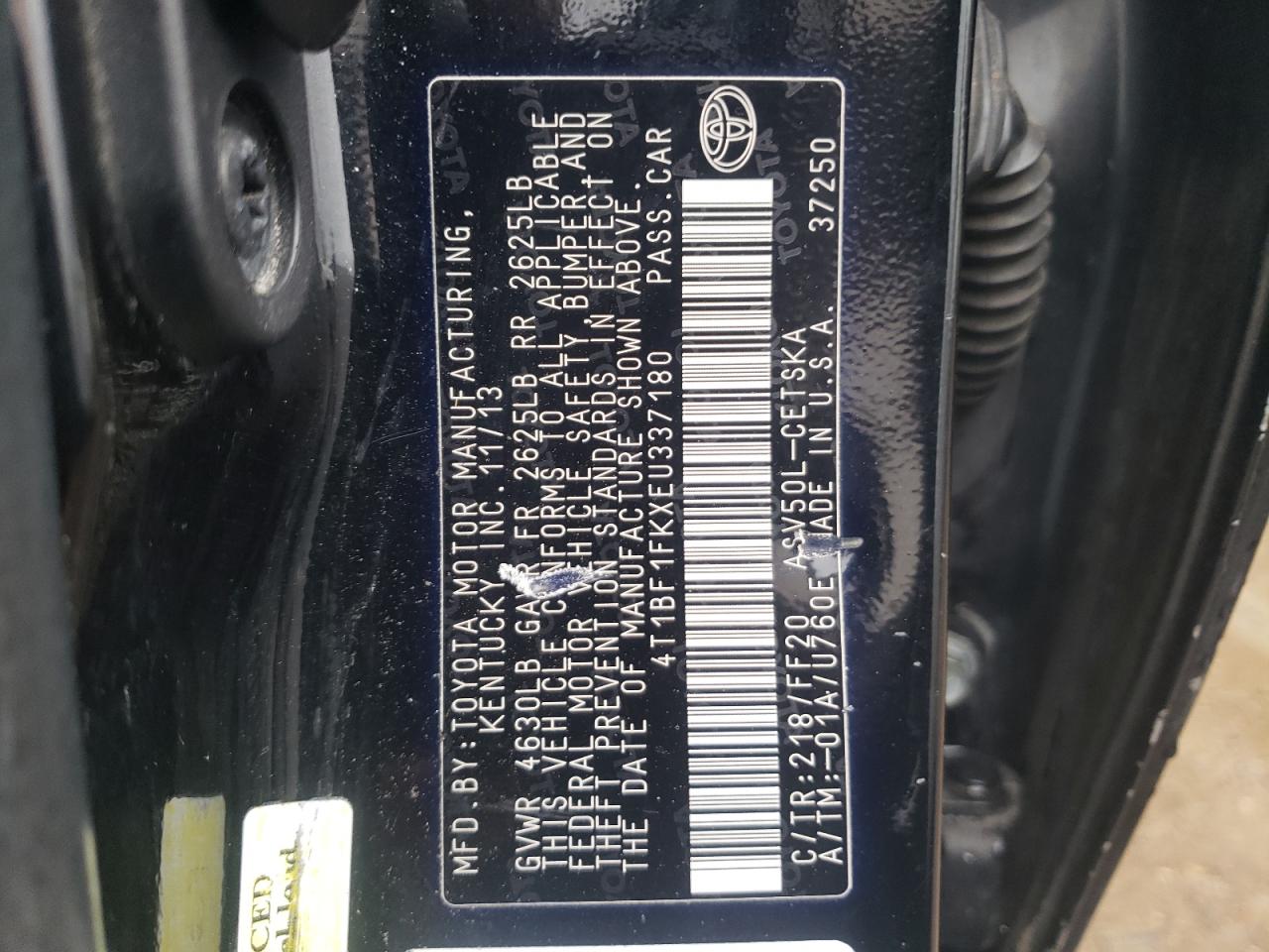 Photo 10 from auction – 2014 TOYOTA CAMRY L with VIN 4T1BF1FKXEU337180