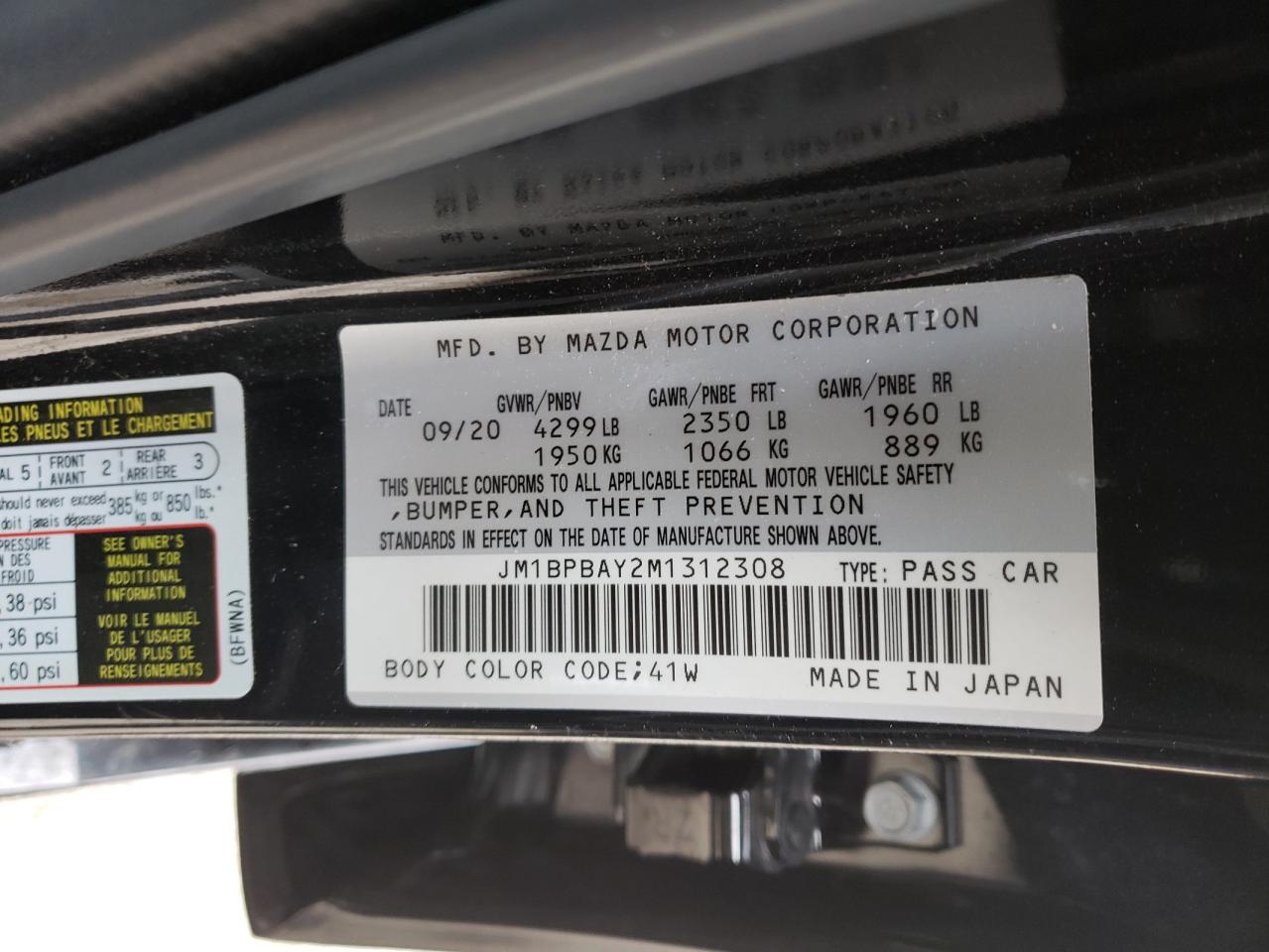 Photo 10 from auction – 2021 MAZDA 3 with VIN JM1BPBAY2M1312308