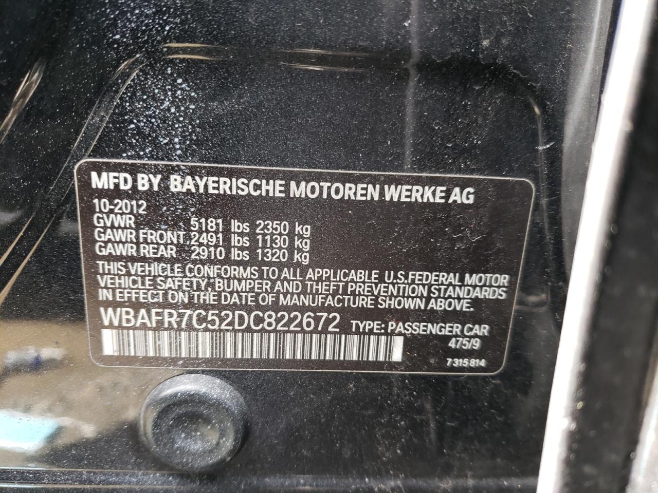 Zdjęcie 10 z aukcji – 2013 BMW 535 I z VIN WBAFR7C52DC822672