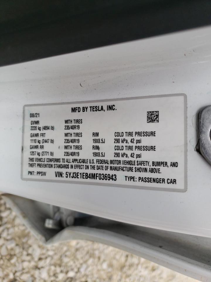 Photo 10 from auction – 2021 TESLA MODEL 3 with VIN 5YJ3E1EB4MF036943