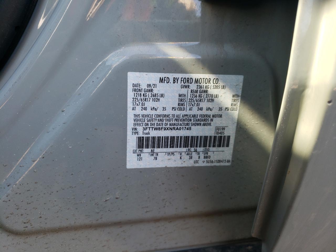 Photo 10 from auction – 2022 FORD MAVERICK X with VIN 3FTTW8F9XNRA01745