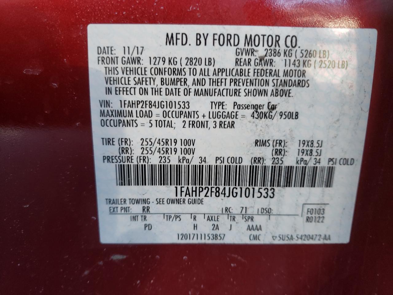 Photo 10 from auction – 2018 FORD TAURUS LIM with VIN 1FAHP2F84JG101533