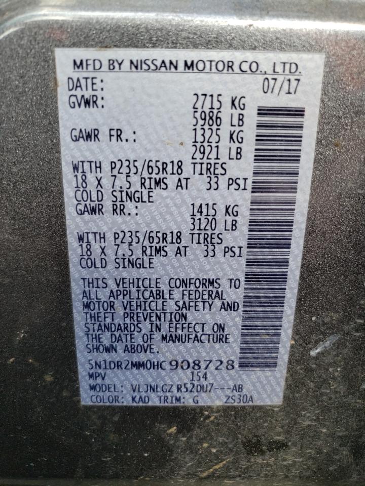 Photo 10 from auction – 2017 NISSAN PATHFINDER with VIN 5N1DR2MM0HC908728