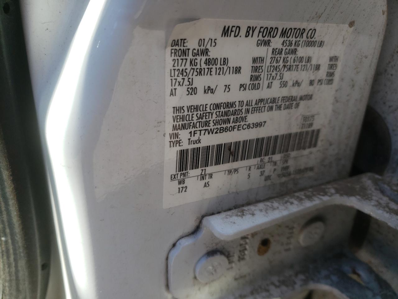 Photo 10 from auction – 2015 FORD F 250 with VIN 1FT7W2B60FEC63997