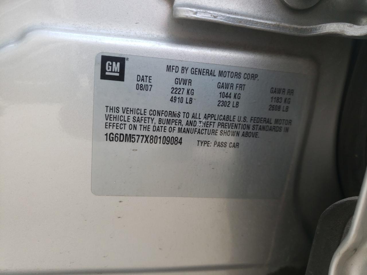 Photo 10 from auction – 2008 CADILLAC CTS with VIN 1G6DM577X80109084