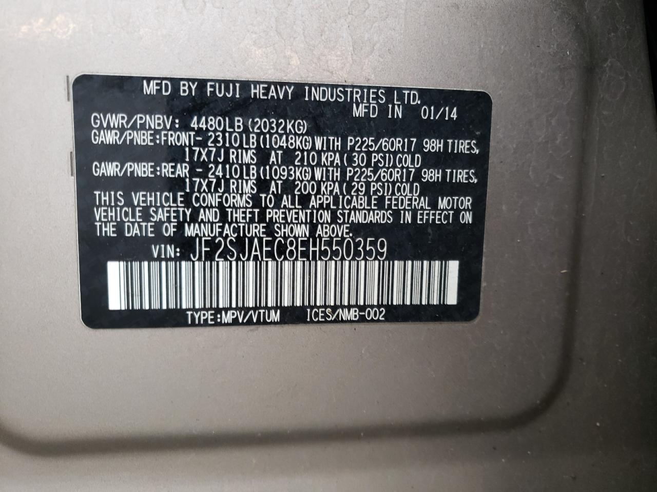 Photo 10 from auction – 2014 SUBARU FORESTER 2 with VIN JF2SJAEC8EH550359