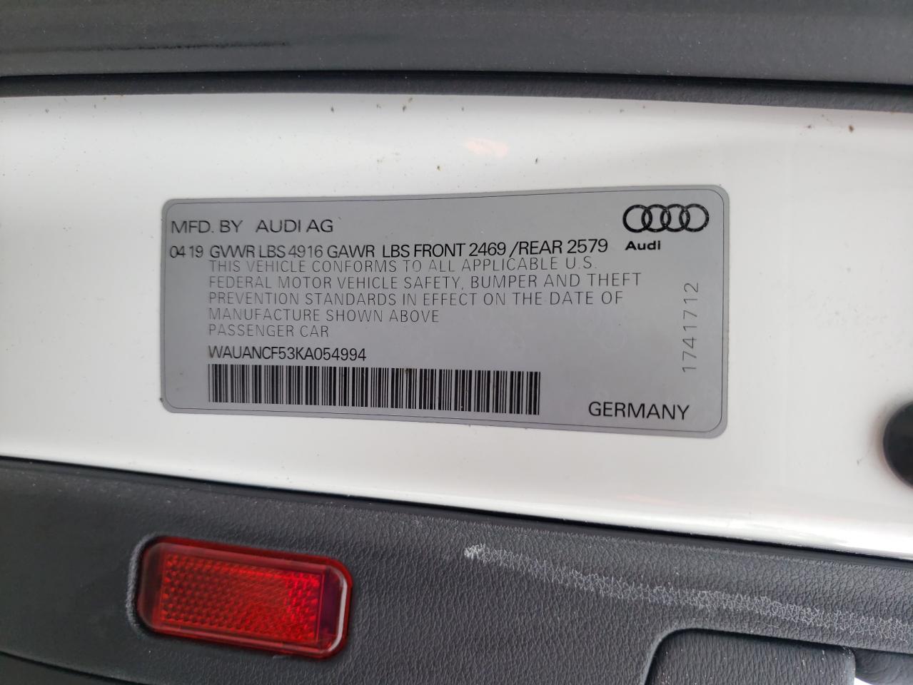 Photo 10 from auction – 2019 AUDI A5 PREMIUM with VIN WAUANCF53KA054994