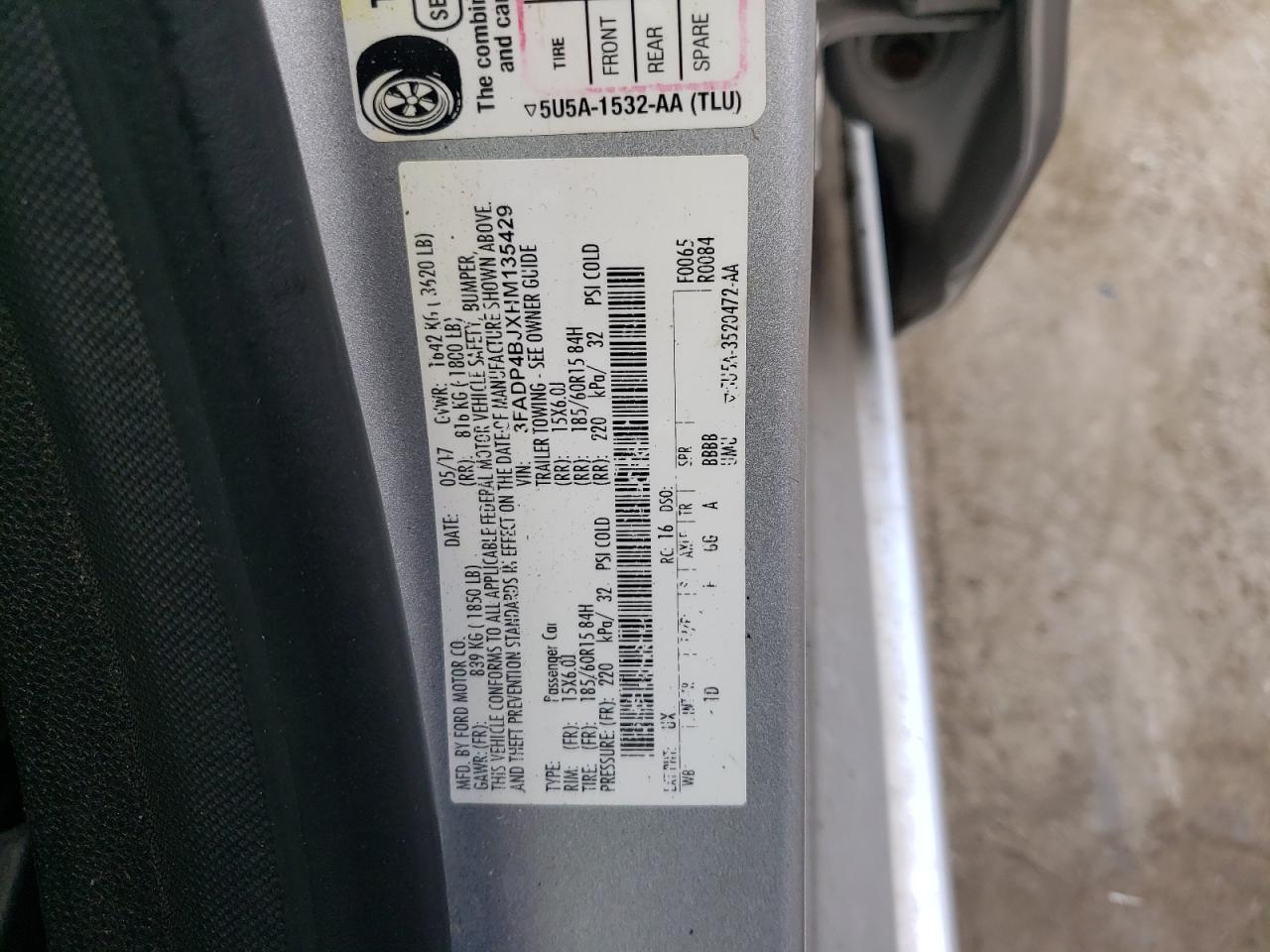 Photo 10 from auction – 2017 FORD FIESTA SE with VIN 3FADP4BJXHM135429
