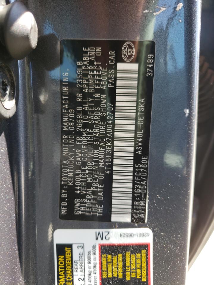 Photo 10 from auction – 2010 TOYOTA CAMRY BASE with VIN 4T1BF3EK7AU042707
