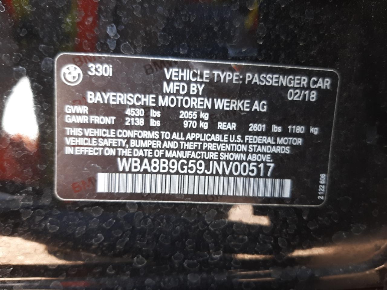 Photo 10 from auction – 2018 BMW 330 I with VIN WBA8B9G59JNV00517