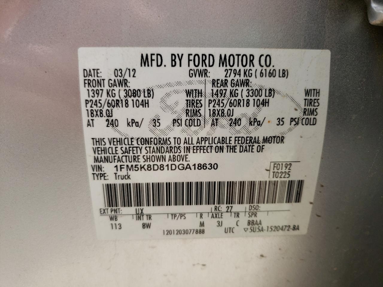 Photo 10 from auction – 2013 FORD EXPLORER X with VIN 1FM5K8D81DGA18630