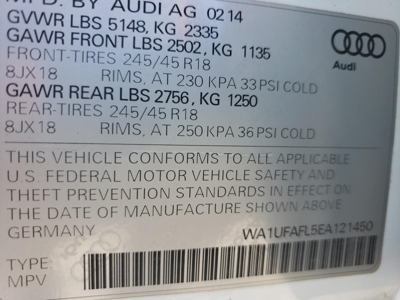 Photo 10 from auction – 2014 AUDI A4 ALLROAD with VIN WA1UFAFL5EA121450
