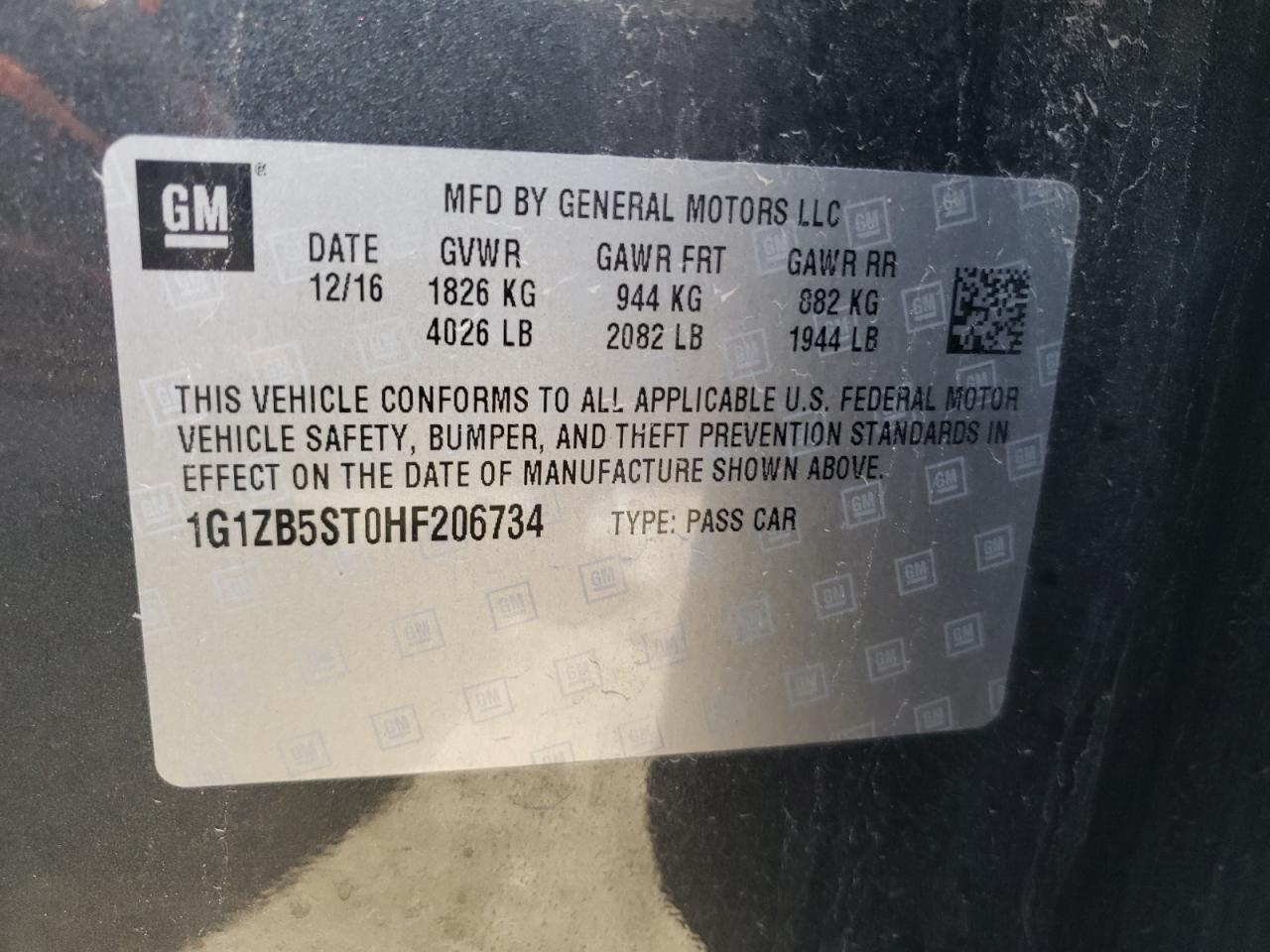 Photo 10 from auction – 2017 CHEVROLET MALIBU LS with VIN 1G1ZB5ST0HF206734