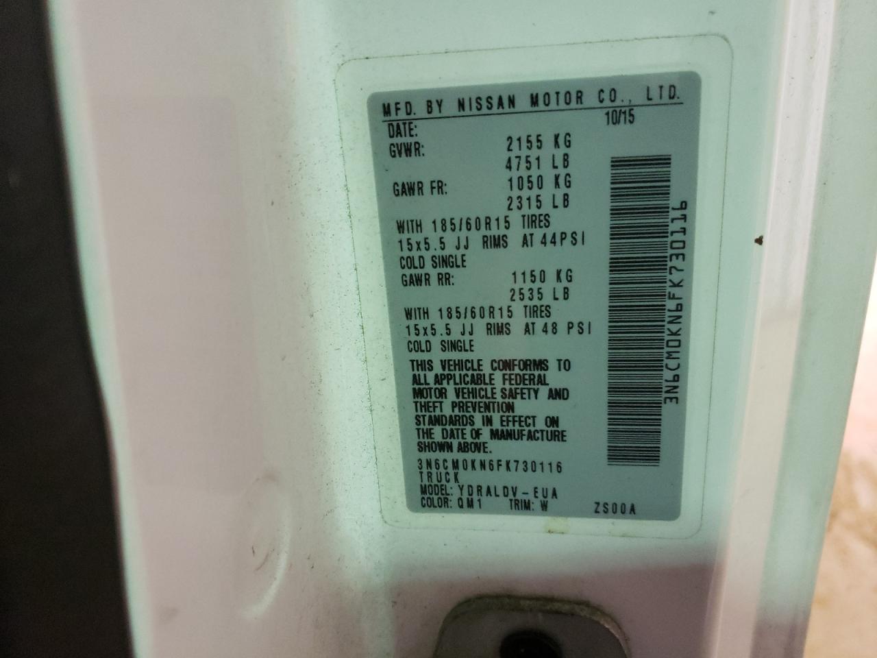 Photo 10 from auction – 2015 NISSAN NV200 2.5S with VIN 3N6CM0KN6FK730116