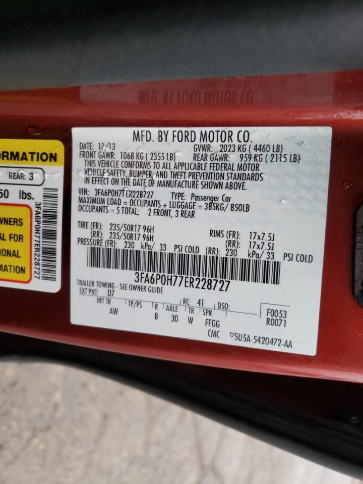 Photo 10 from auction – 2014 FORD FUSION SE with VIN 3FA6P0H77ER228727