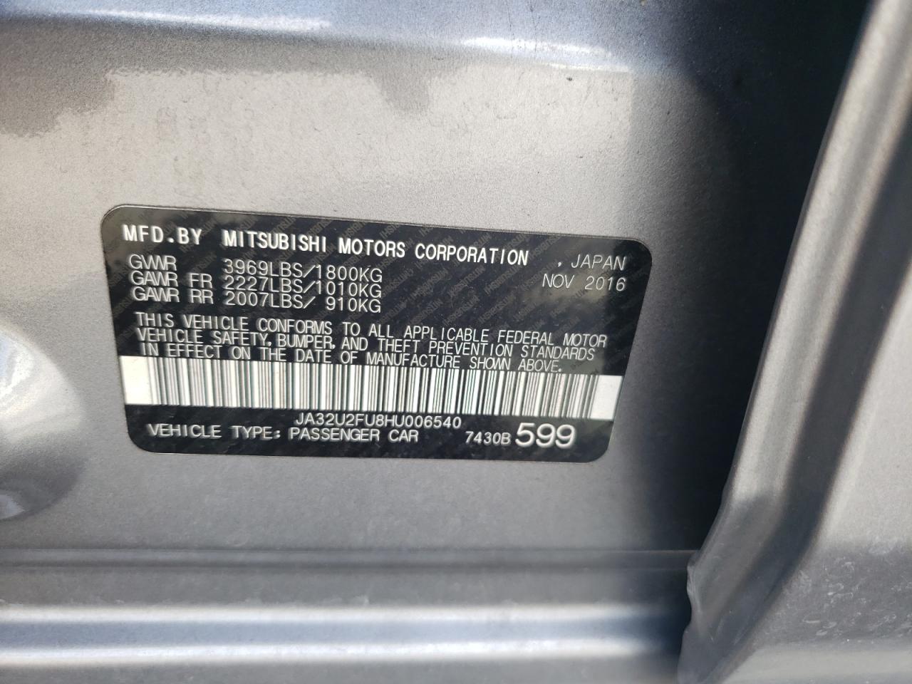 Photo 10 from auction – 2017 MITSUBISHI LANCER ES with VIN JA32U2FU8HU006540