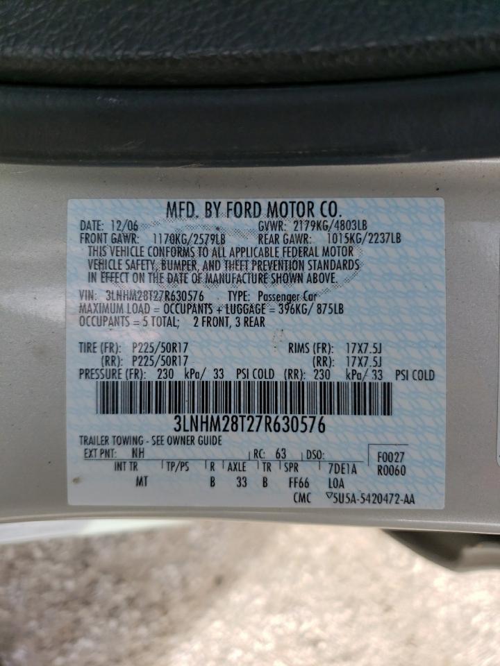 Photo 10 from auction – 2007 LINCOLN MKZ with VIN 3LNHM28T27R630576