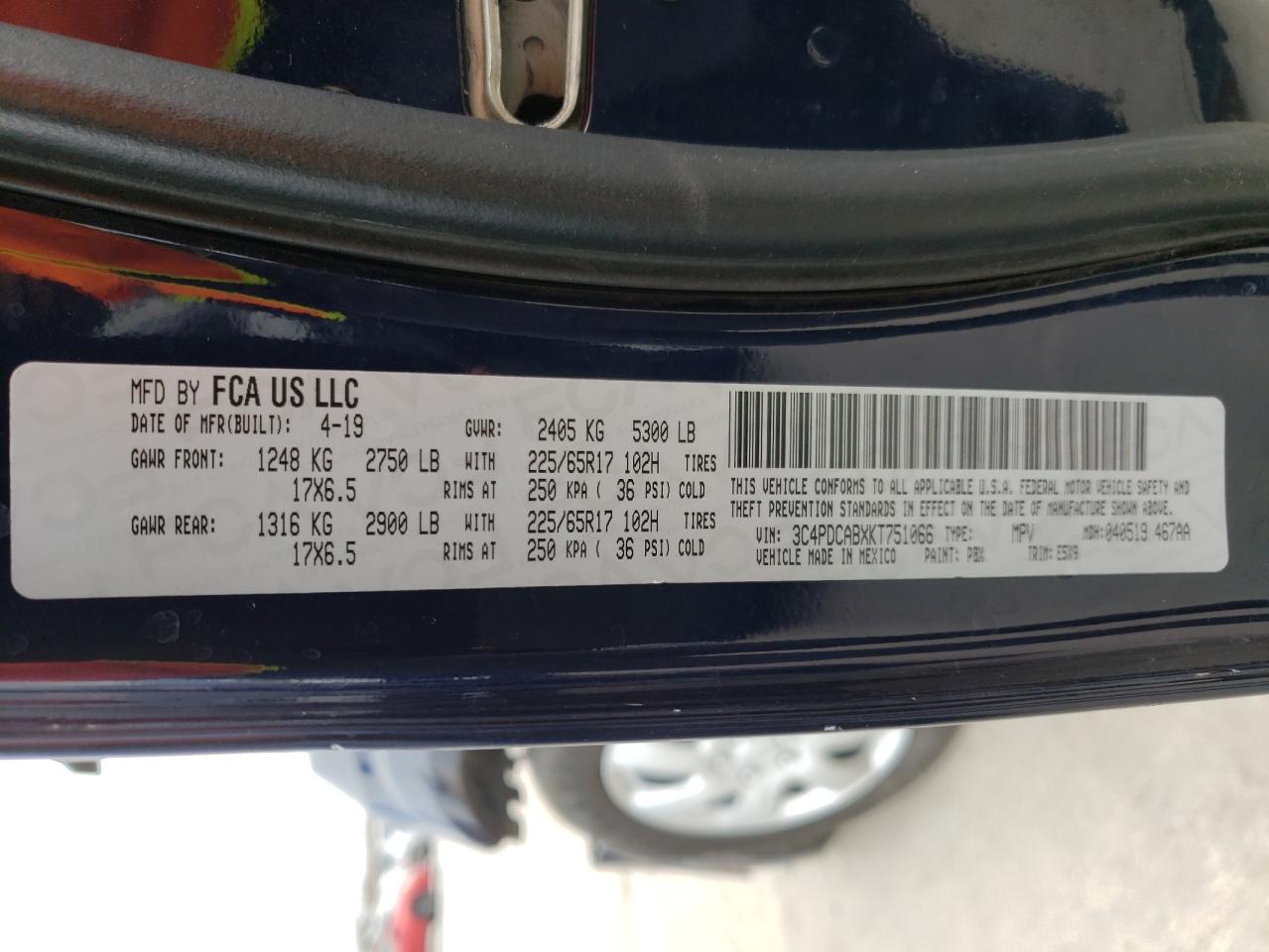 Photo 10 from auction – 2019 DODGE JOURNEY SE with VIN 3C4PDCABXKT751066