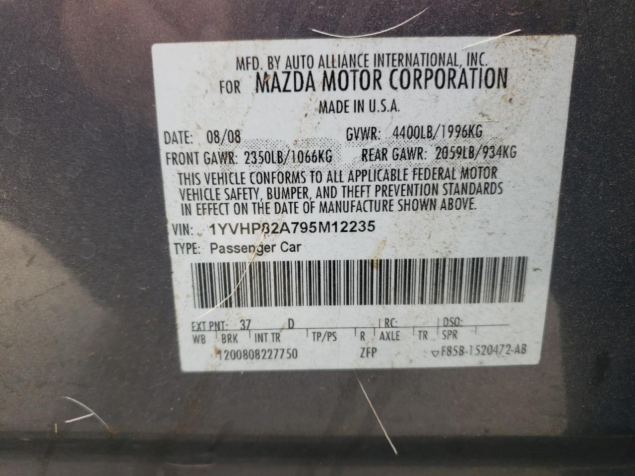 Zdjęcie 10 z aukcji – 2009 MAZDA 6 I z VIN 1YVHP82A795M12235