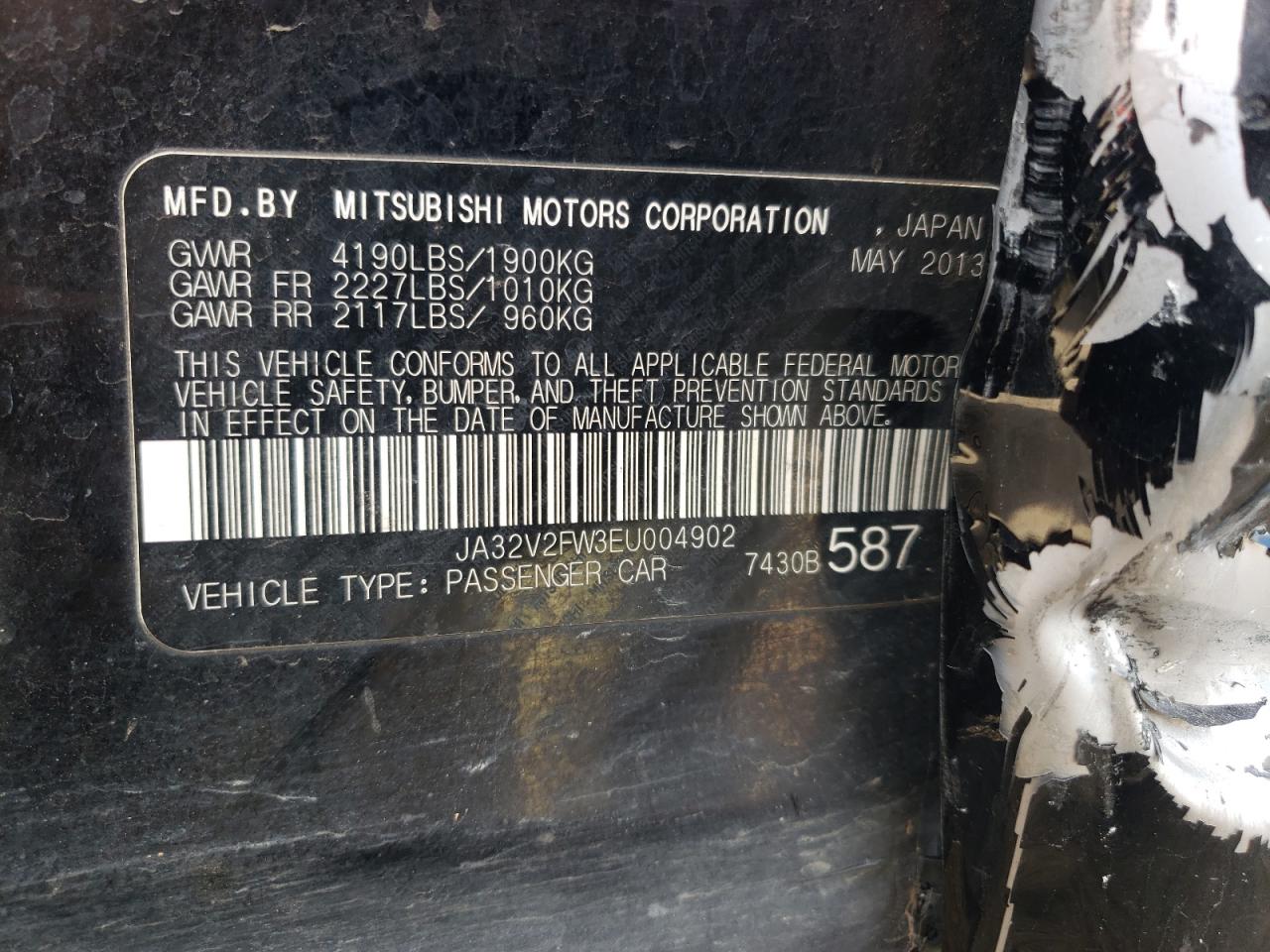 Photo 10 from auction – 2014 MITSUBISHI LANCER SE with VIN JA32V2FW3EU004902