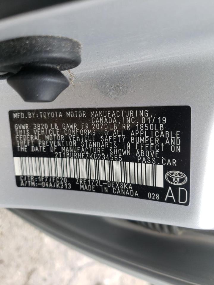 Photo 10 from auction – 2019 TOYOTA COROLLA L with VIN 2T1BURHE7KC234565