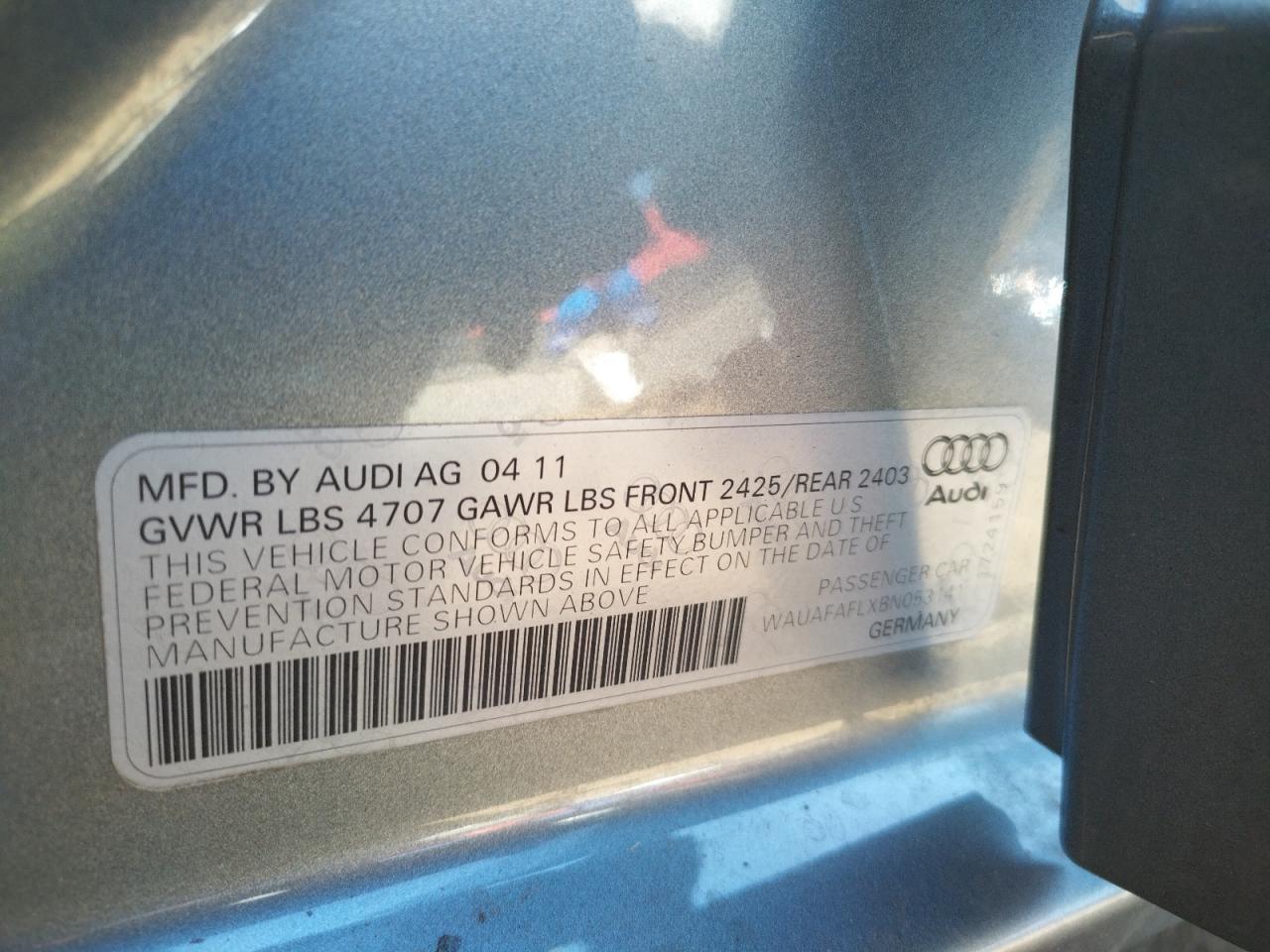 Photo 10 from auction – 2011 AUDI A4 PREMIUM with VIN WAUAFAFLXBN053141