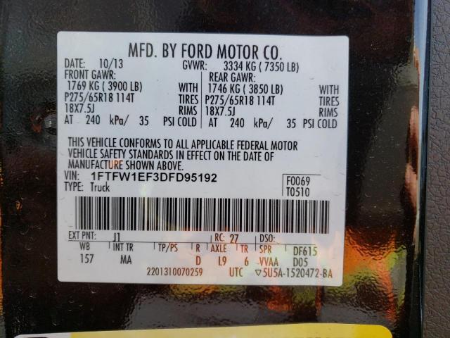 Photo 10 from auction – 2013 FORD F150 SUPER with VIN 1FTFW1EF3DFD95192