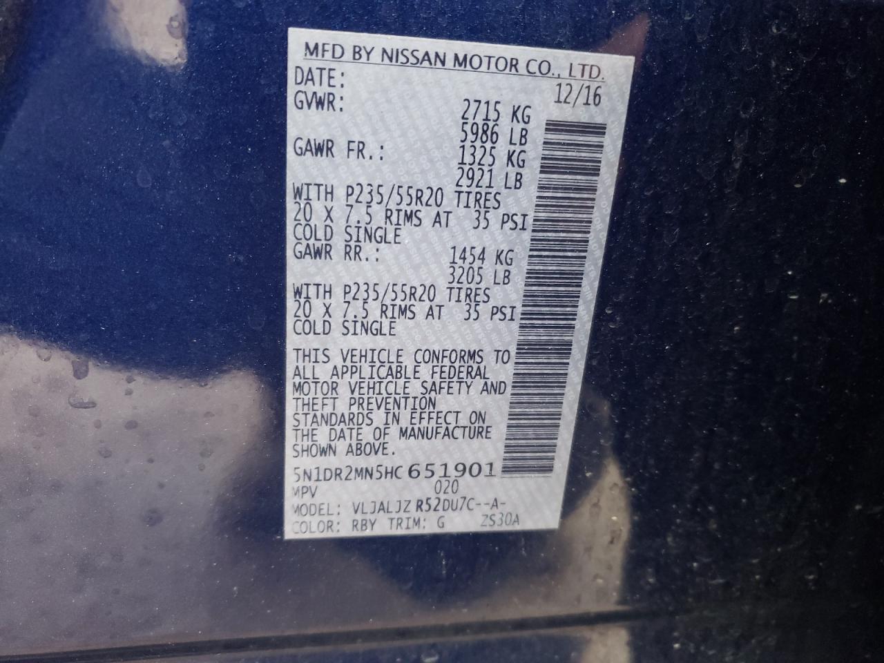 Photo 10 from auction – 2017 NISSAN PATHFINDER with VIN 5N1DR2MN5HC651901